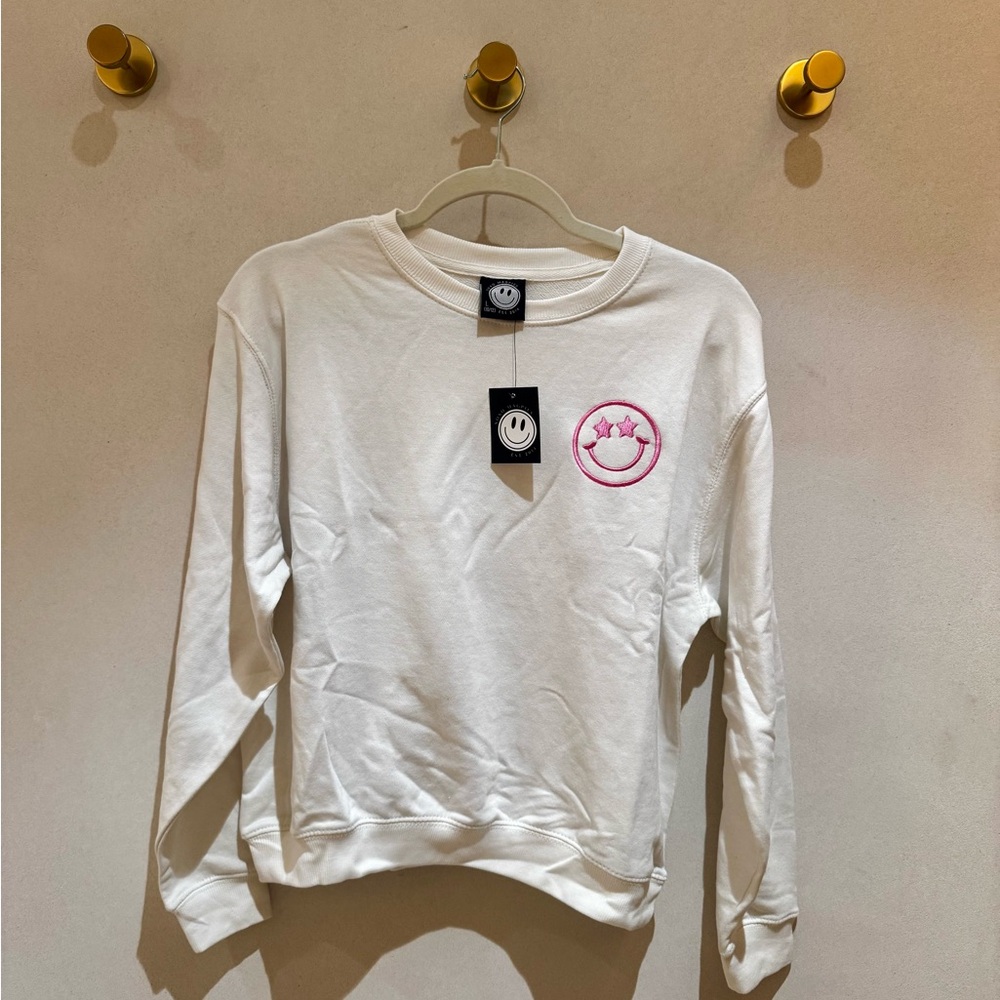 Sweatshirt with Pink Smiley Embroidery
